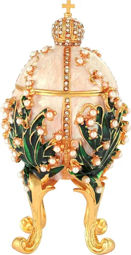 Faberge - Cajas de joyería para baratijas, adornos con bisagras, colección de artesanía antigua, regalo de lujo para decoración del hogar 003Blanco