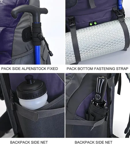 Miniatura 3 de Bseash Mochila de senderismo de 50 L, resistente al agua, ligera, mochila deportiva para deportes al aire libre, bolsa de viaje para camping, Morado