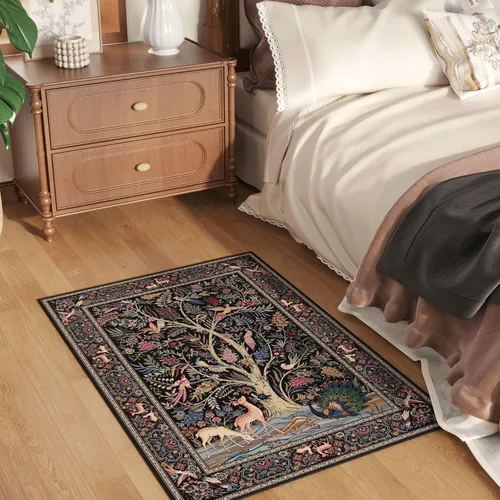 Miniatura 4 de Rugcomf Tapete para puerta de interior, alfombra 2 x 3, diseño vibrante de árbol de la vida, vintage, lavable a máquina, alfombra de área pequeña