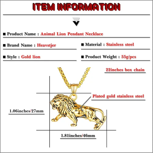 Miniatura 2 de Collar de animal con colgante de león de acero inoxidable punk
