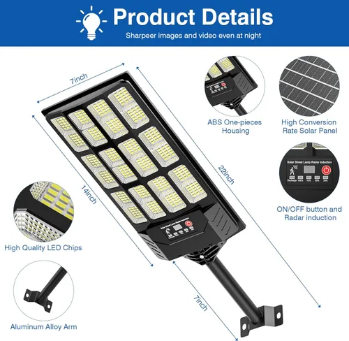 Miniatura 2 de Luces de calle solares para exteriores impermeables, luz de inundación solar de 60000 lm de amplio ángulo, luz de estacionamiento LED con sensor
