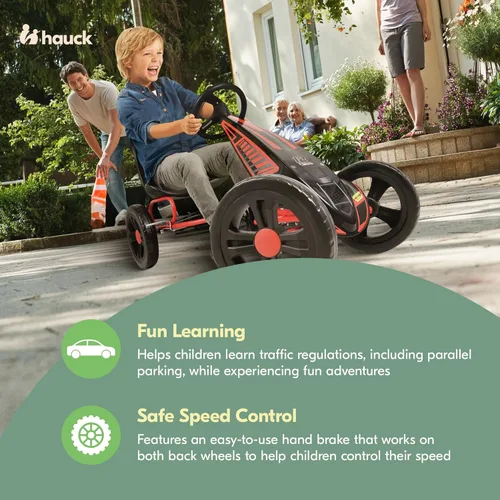 Miniatura 3 de hauck Pedal ciclón Go Kart con asiento de cubo ajustable, ruedas de plástico de espuma EVA de 12 pulgadas, freno de mano para ruedas traseras, Rojo