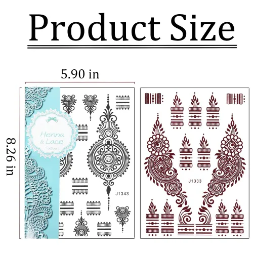 Miniatura 4 de 10 hojas de calcomanías temporales de henna de henna 5P negro + 5P marrón, calcomanías de tatuaje para mujeres, calcomanías de arte corporal para 5