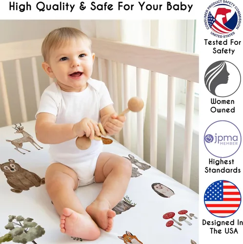 Miniatura 3 de Sweet Jojo Designs Juego de ropa de cama para cuna de bebé de 4 piezas (animales del bosque) para niños o niñas, bebés/guardería, incluye manta