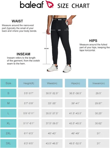 Miniatura 7 de BALEAF Mens Fleece Lined Sweatpants Tapered Water Resistant Athletic Running Pants Joggers with Zip Pocket Cold Weather