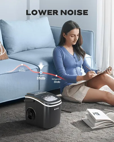 Miniatura 4 de Ecozy Encimera de máquina de hielo, máquina de hielo portátil con asa de transporte, 12 kg en 24 horas, 9 cubos de hielo listos en 6 minutos, Negro