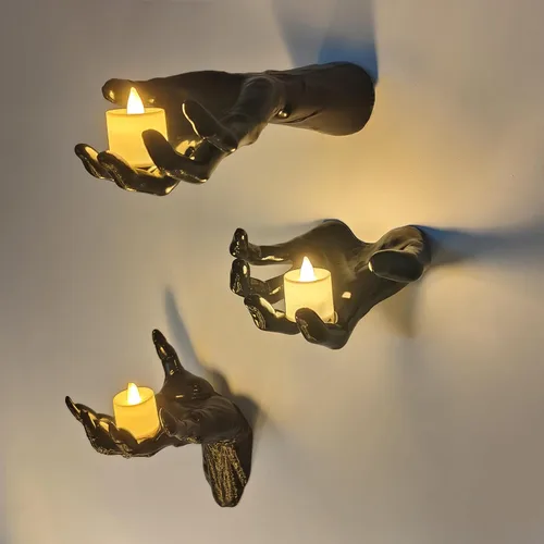 Miniatura 9 de DAZONGE Decoraciones de Halloween para interiores y exteriores, paquete de 3 manos espeluznantes que se extienden montadas en la pared con velas