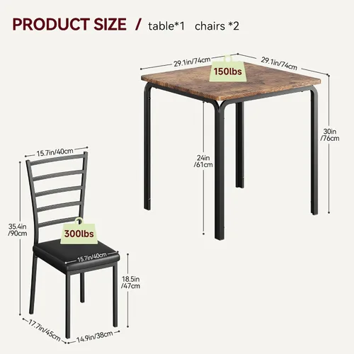 Miniatura 8 de Mesa de comedor para 2, juego de mesa cuadrada pequeña de cocina para 2, comedor moderno de madera que ahorra espacio con tapizado, muebles