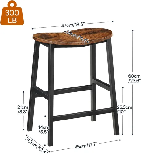 Miniatura 3 de HOOBRO Juego de 2 taburetes de bar, taburetes de bar de altura de mostrador, taburetes de bar de 23.6 pulgadas para encimera de cocina, taburetes