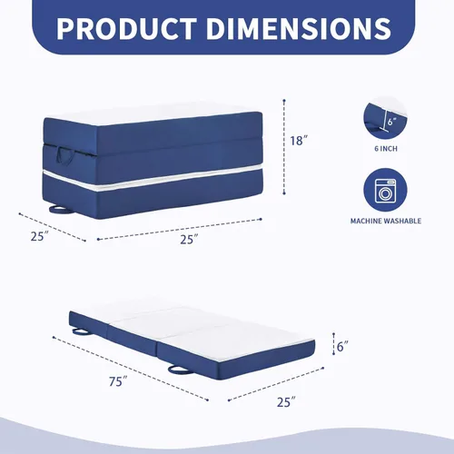 Miniatura 2 de Colchón Plegable Tamaño Individual, Espuma Viscoelástica de 6 Pulgadas Tri Portátil Trifold Colchón Topper Individual con Funda Transpirable