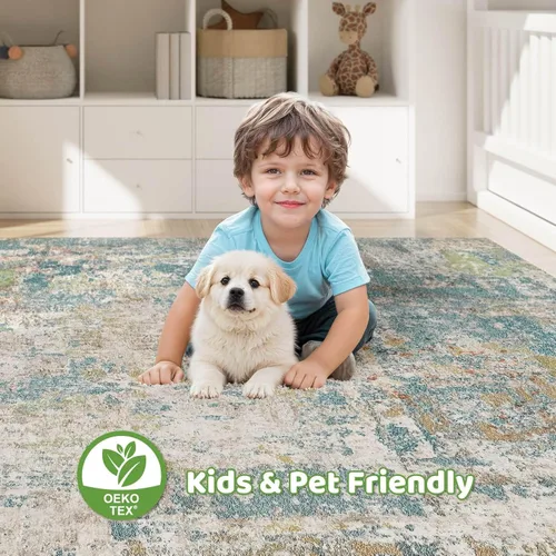 Miniatura 82 de Alfombra de pasillo lavable para cocina: 3 x 10 pies, antideslizante, abstracto, suave, moderno, resistente a las manchas, para interiores, piso