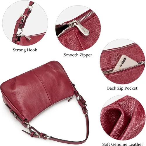 Miniatura 4 de S-ZONE Bolso de hombro para mujer Hobo, bolsa de hombro de cuero genuino, bolso cartera