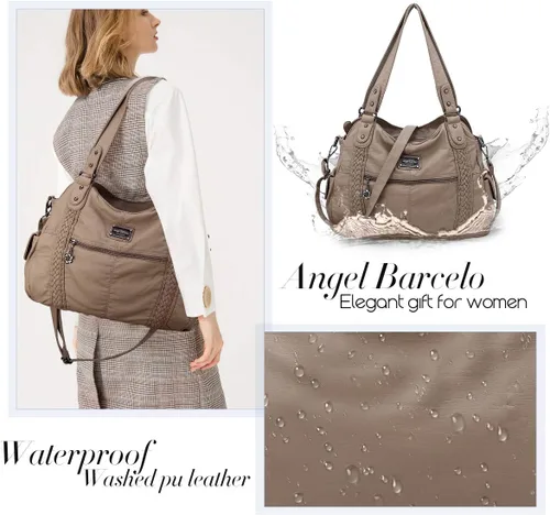 Miniatura 118 de Angel Barcelo - Bolsa de hombro amplia para mujer, diseño Hobo, cuero lavado