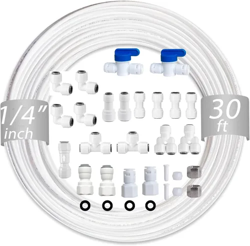 Miniatura 8 de NSF 1/4" y 3/8" Tubo de línea de agua y accesorios de conexión por empuje para filtro de agua de ósmosis inversa RO, 25 piezas de conectores + 30