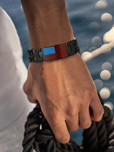 Miniatura 9 de U7 Bracelets for Men American Flag Bracelets 4th of July Jewelry Leather Wristband Stainless Steel18K Gold PlatedBlack Cuban Link Chain Bracelets