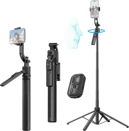 Andoer Trípode de seguimiento automático de cara de 64 pulgadas con soporte, trípode de seguimiento de rotación de 360° con control remoto y control