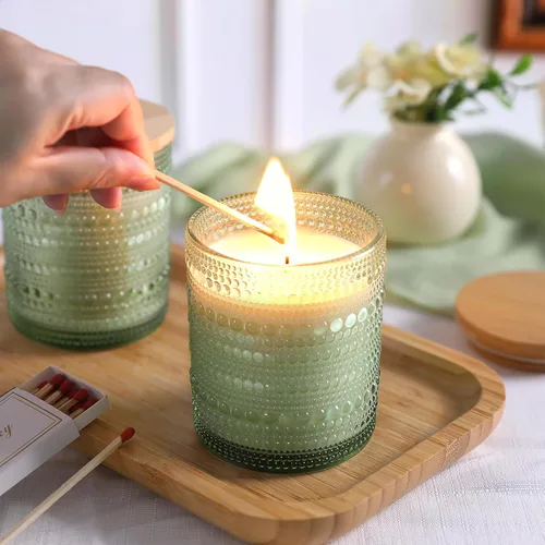 Miniatura 5 de DARJEN Paquete de 12 tarros de vela verdes para hacer velas - tarros de vidrio vacíos de 8 onzas para hacer velas con tapas y etiquetas de bambú