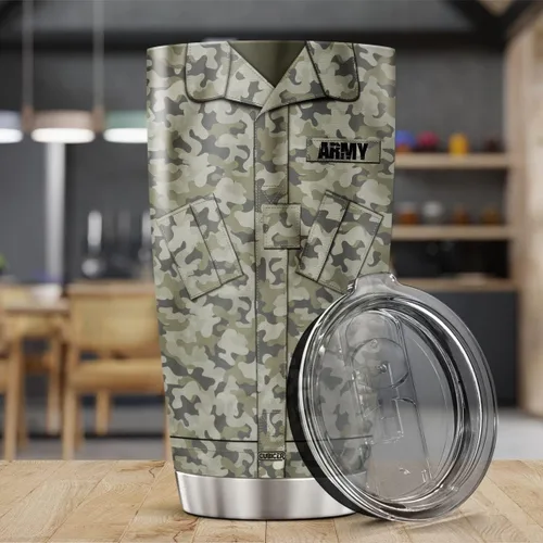 Miniatura 3 de CUBICER Vaso de café de viaje del ejército con tapa aislada, taza patriótica de acero inoxidable de 20 onzas, regalos para papá jubilado, mujeres