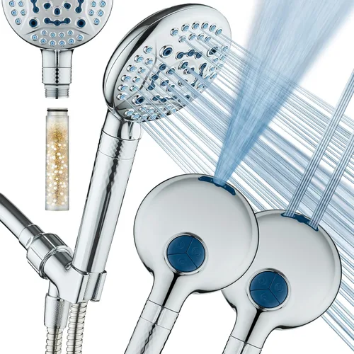 AquaCare 4X High Pressure 10-mode Filter Handheld Shower Head with Dual Power Wash - Clean Tub, Tile & Pets, Remove Chlorine, Metals & Toxins from