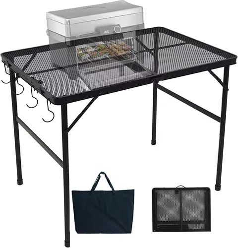 Miniatura 9 de Mesa plegable pequeña para camping, picnic, parrilla, mesa auxiliar de barbacoa de jardín, portátil, ligera, compacta, altura ajustable, mesa
