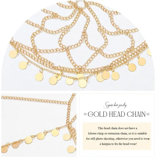 Miniatura 6 de Yean Diadema de lentejuelas doradas para adultos, joyería bohemia para el cabello, borla para festival, disfraz para mujeres y niñas