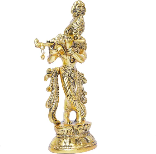 Miniatura 6 de KridayKraft Lord Krishna Estatua de metal, Krishna Murti tocando la flauta para Temple Pooja, decora tu hogar, oficina y regalo a tus familiares