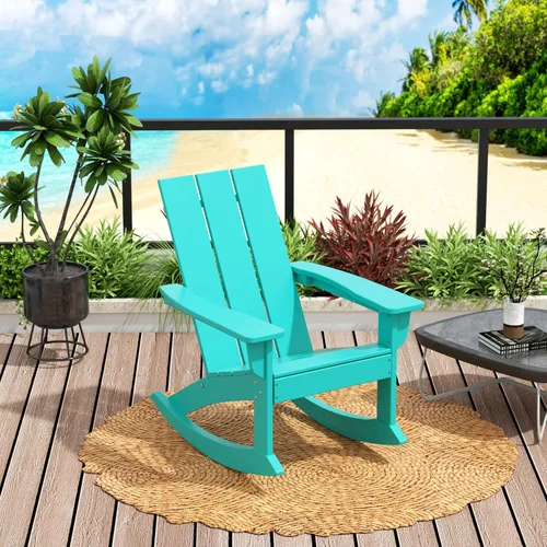 Miniatura 57 de WO Home Furniture Silla Mecedora de Patio al Aire Libre Tradicional HDPE Resistente a los Rayos UV (Negro)