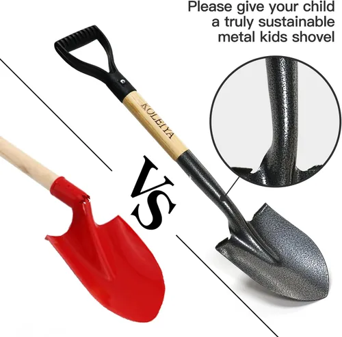 Miniatura 3 de KOLEIYA Pala pequeña de mango corto – 28 pulgadas de longitud total – Pala de arena de metal para niños para excavar y jardinería – metal + madera