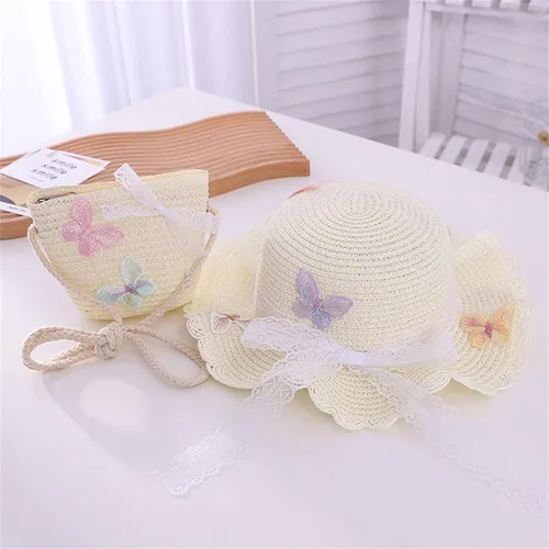 Miniatura 2 de Sombrero de vaquero para niñas pequeñas, sombrero de playa para niños, bolsa de paja para niños + sombrero de sol, sombrero para niños recién nacidos