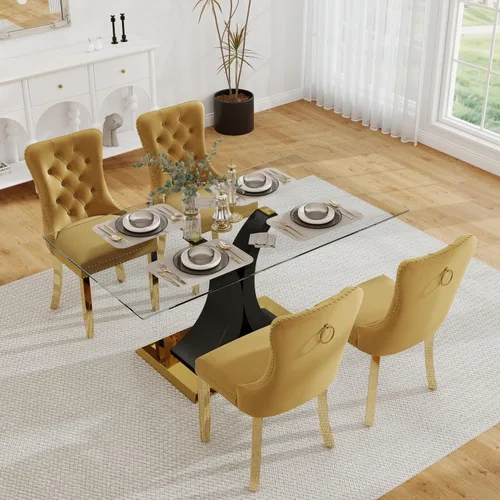 Miniatura 56 de Moderno juego de comedor de cristal de lujo para 6, 63 pulgadas, juego de vajilla rectangular minimalista grande para 6, juego de mesa de cocina
