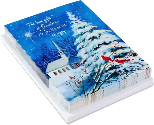 Miniatura 3 de DaySpring - Juego de tarjetas de Navidad religiosas (16 tarjetas y sobres) Iglesia de invierno