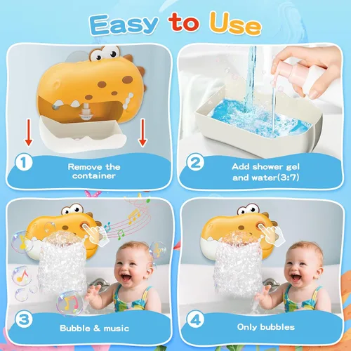 Miniatura 3 de Juguetes de baño para bebés de 1 a 3 4 a 8 años, máquina recargable de burbujas de baño de dinosaurio con música para niños pequeños, juguetes
