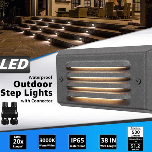 Miniatura 2 de SUNVIE Luces de paso de bajo voltaje, luces LED de escalera para exteriores de 5 W con placa frontal de rejilla horizontal para escalones