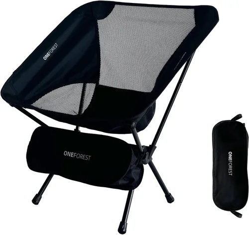 ONEFOREST Silla de camping, silla portátil plegable para mochilero para campamento de playa, senderismo, deportes al aire libre, color negro