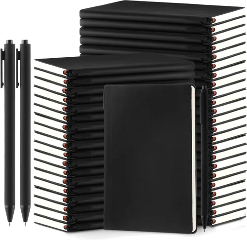Miniatura 12 de Jetec Paquete de 30 cuadernos con 30 bolígrafos, bloc de notas de cuero de tapa blanda A5 a granel con bolígrafo para escuela, negocios, trabajo