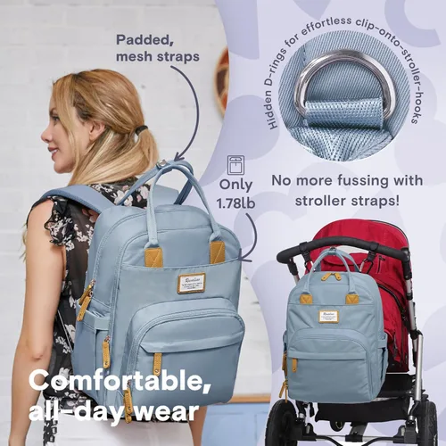 Miniatura 6 de RUVALINO Mochila para pañales - Bolsa de viaje multifunción para bebé con cambiador, portabotellas aisladas y funda para chupete, gran capacidad