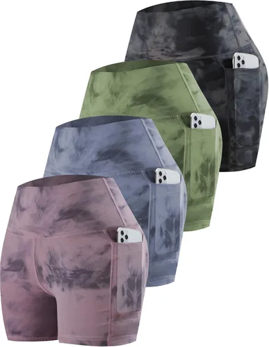 Miniatura 17 de CHRLEISURE - Pantalones cortos de ciclismo para mujer con bolsillos de licra, cintura alta, con control de abdomen para entrenamiento, yoga