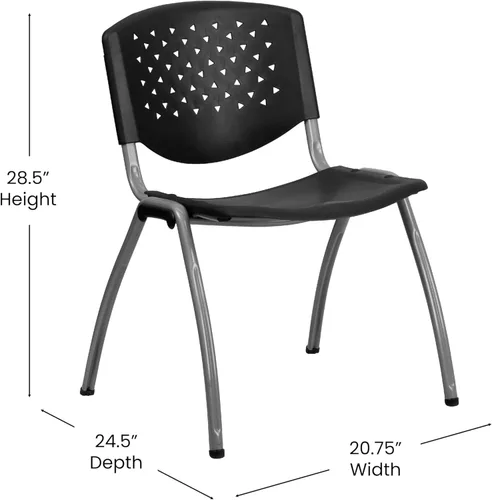 Miniatura 3 de Flash Furniture - Silla apilable de plástico negro de la serie HERCULES con capacidad de 880 lb. y marco recubierto en polvo de color gris titanio