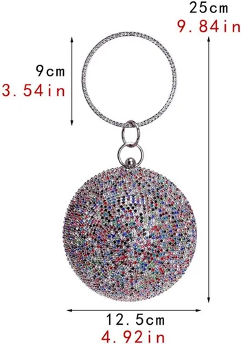 Miniatura 3 de Bolso de mano con forma de bola, bolso de fiesta, bolso de noche con mango de anillo de diamantes