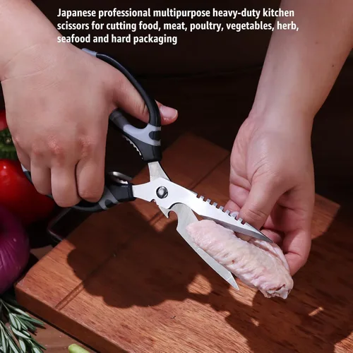 Miniatura 3 de BoFuYuan Tijeras de cocina, tijeras multiusos de 9 pulgadas, resistentes para cortar alimentos, desmontables, aptas para lavavajillas, hoja dentada