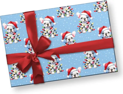 Miniatura 3 de Lindas luces de Navidad, papel de regalo de bulldog francés de Navidad, decoración de Navidad con temática de perro cachorro