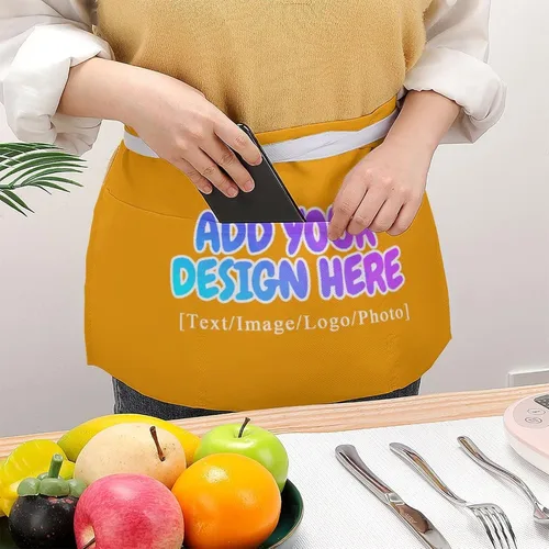 Miniatura 61 de AXKEUDO Delantal personalizado con bolsillos, delantales de cintura para camarera para cocinar en casa, restaurante, servir trabajo
