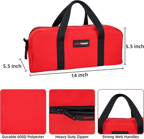 Miniatura 2 de MELOTOUGH Bolsa de Herramientas Resistente con Timón de Lona Pequeña con Kit Combinado de Cremallera - Incluye 2 Bolsas Organizadoras de Negro & rojo