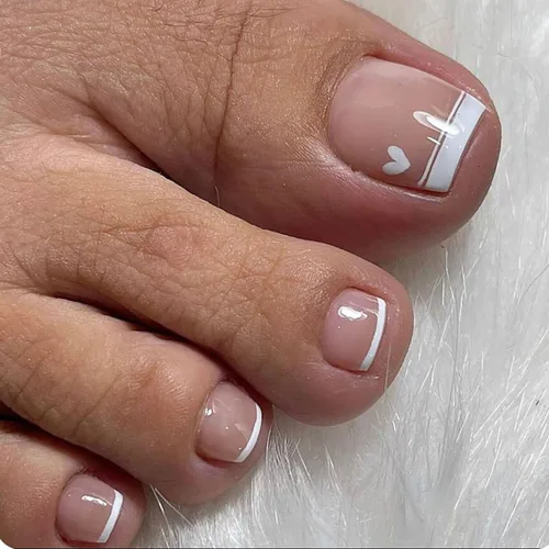 Miniatura 11 de Uñas postizas cuadradas a presión, uñas cortas MABKJLF blancas francesas de los pies, uñas postizas de verano brillantes con diamantes de imitación