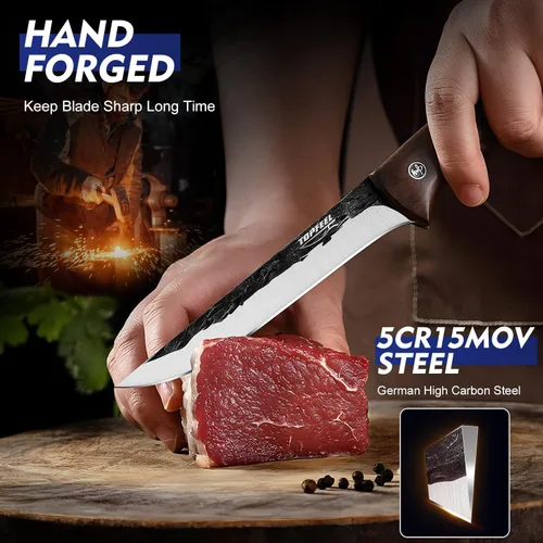 Miniatura 4 de Topfeel Juego de 4 cuchillos de carnicero forjados a mano – Cuchillo rebanador, cuchillo deshuesador, cuchillos divisores, cuchillos peladores