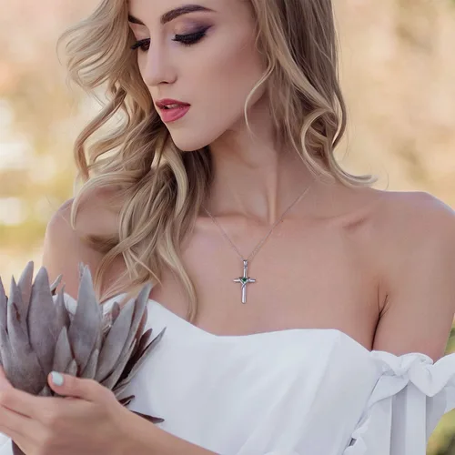 Miniatura 5 de AmorAime - Collar de cruz de plata de ley 925 para mujeres y hombres con circonita cúbica 5A para adolescentes y niñas, regalos para Navidad