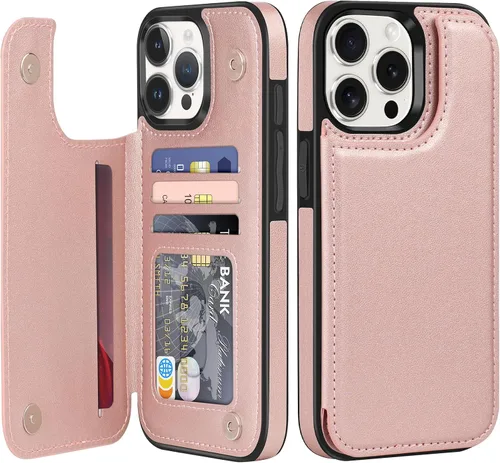 Miniatura 25 de Bizzib para iPhone 16 Plus funda tipo billetera con soporte para tarjetas, funda protectora a prueba de caídas y golpes de poliuretano premium