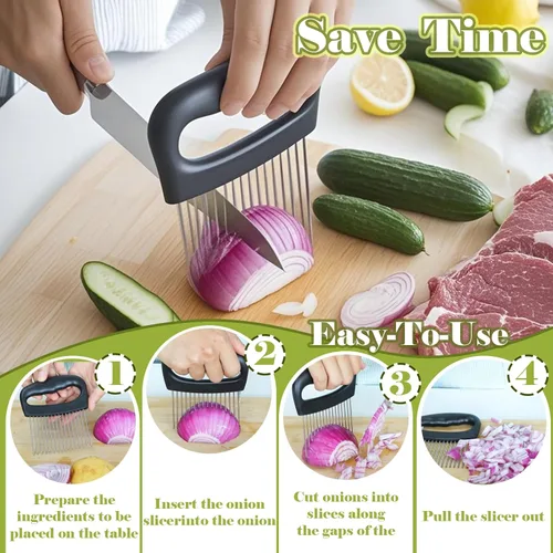 Miniatura 2 de FANTEXY Soporte de cebolla para rebanar, rebanador de cebolla y ablandador de carne, acero inoxidable extra grande de 16 puntas, picador de verduras