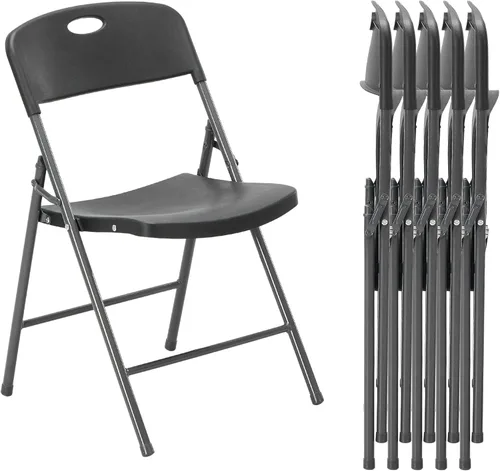 Miniatura 36 de DUMOS Paquete de 12 sillas plegables acolchadas de cuero, asiento comercial apilable portátil para interiores y exteriores con marco de acero, Caqui