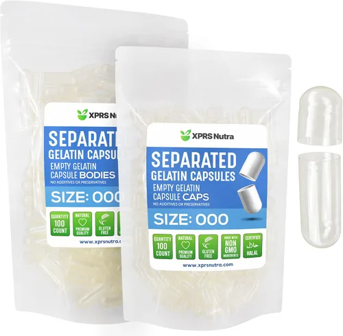 XPRS Nutra Cápsulas separadas de tamaño 000-100 unidades grandes cápsulas de gelatina vacías separadas en bolsas – Premium Clear Empty Pills 000
